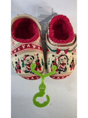 DISNEY PARKS MICKEY MOUSE CHRISTMAS LINED CROCS TODDLER CLOGS C7 FUZZY HOLIDAY N